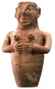Philistine vessel of fertility goddess with breasts as spouts, found in
Tell Qasile 
